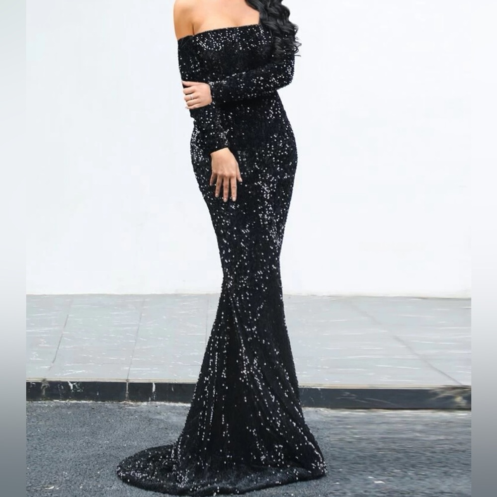 Missord Off Shoulder Sequin Fishtail Prom Dress